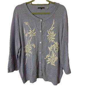 Sydney Easton Women’s Floral Embroidered Cardigan Sweater 3X Periwinkle Purple